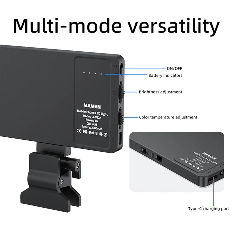 V12A Portable Selfie Live Streaming LED Fill Light Phone Laptop Video Conference Fill Lamp