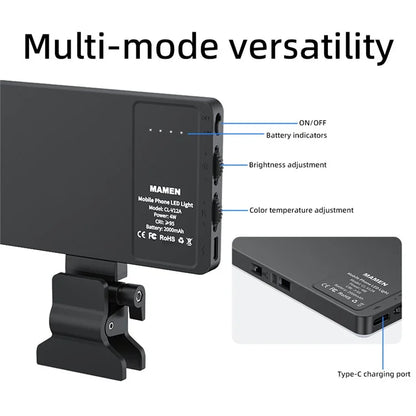 V12A Portable Selfie Live Streaming LED Fill Light Phone Laptop Video Conference Fill Lamp