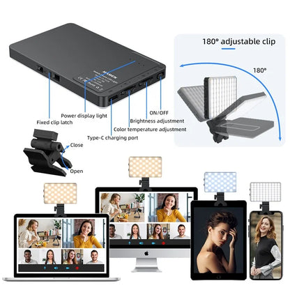 V12A Portable Selfie Live Streaming LED Fill Light Phone Laptop Video Conference Fill Lamp