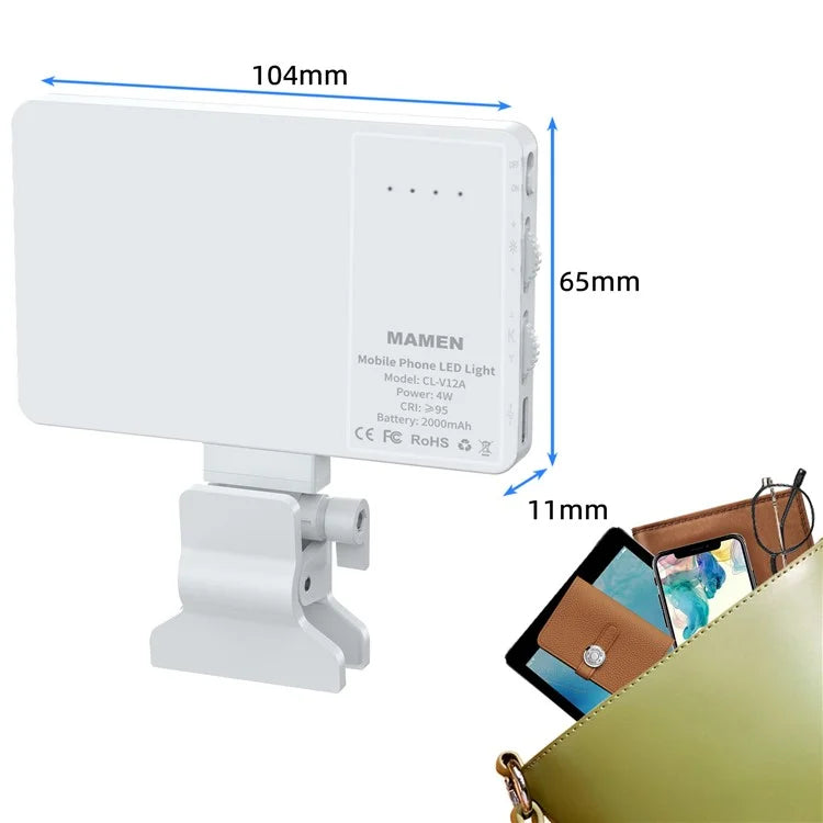 V12A Portable Selfie Live Streaming LED Fill Light Phone Laptop Video Conference Fill Lamp