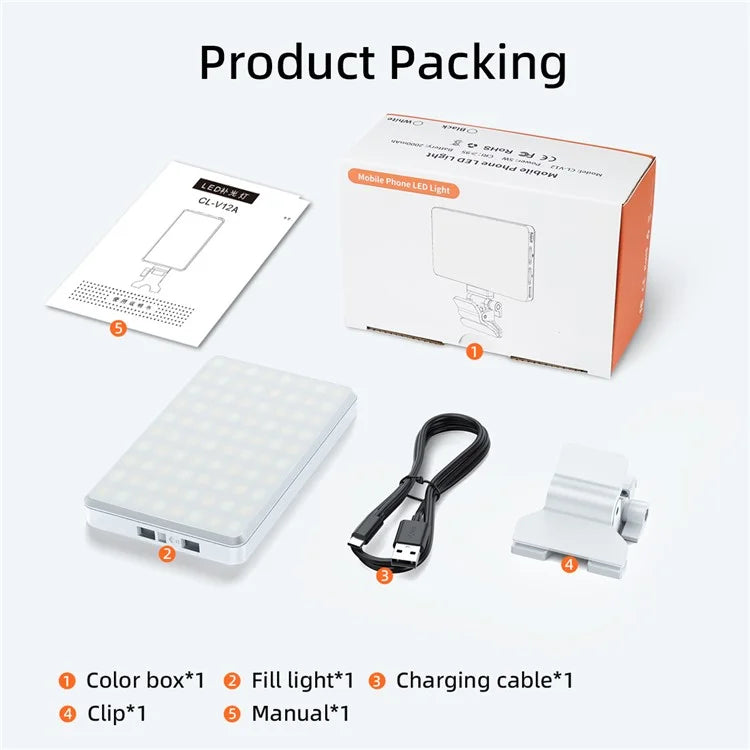 V12A Portable Selfie Live Streaming LED Fill Light Phone Laptop Video Conference Fill Lamp