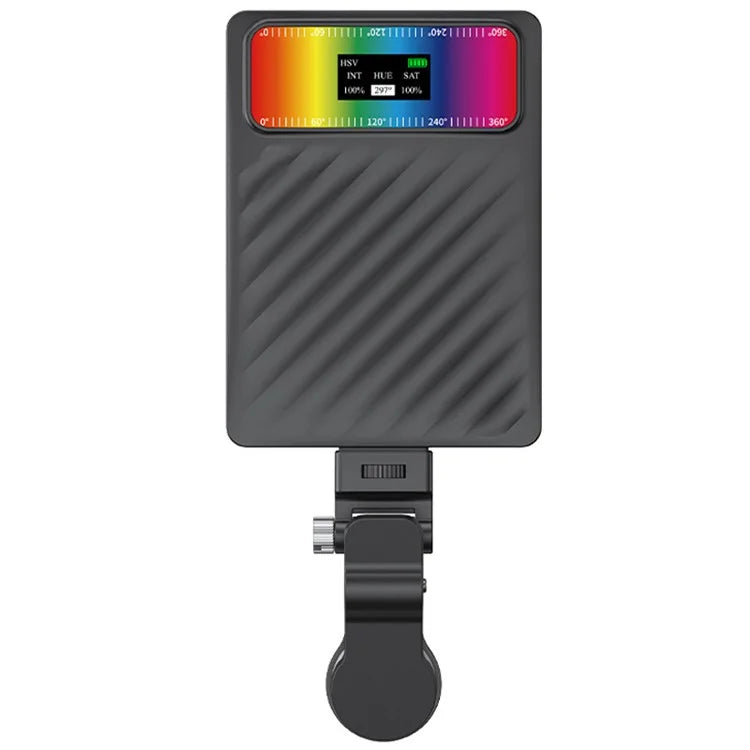 V16R 24 Effects RGB Light Clip-On Pocket Fill Light with OLED Screen for Mobile Phone / Tablet / Laptop