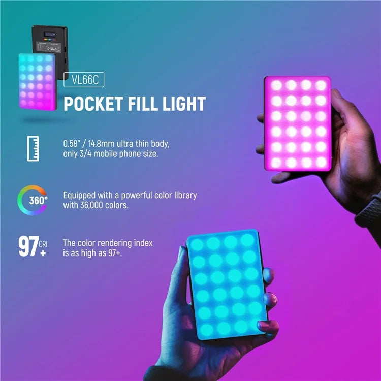 NEEWER VL66C Clip-On 66-LED 360 Degree Full Color RGB Video Light for Phone / Laptop / Tablet