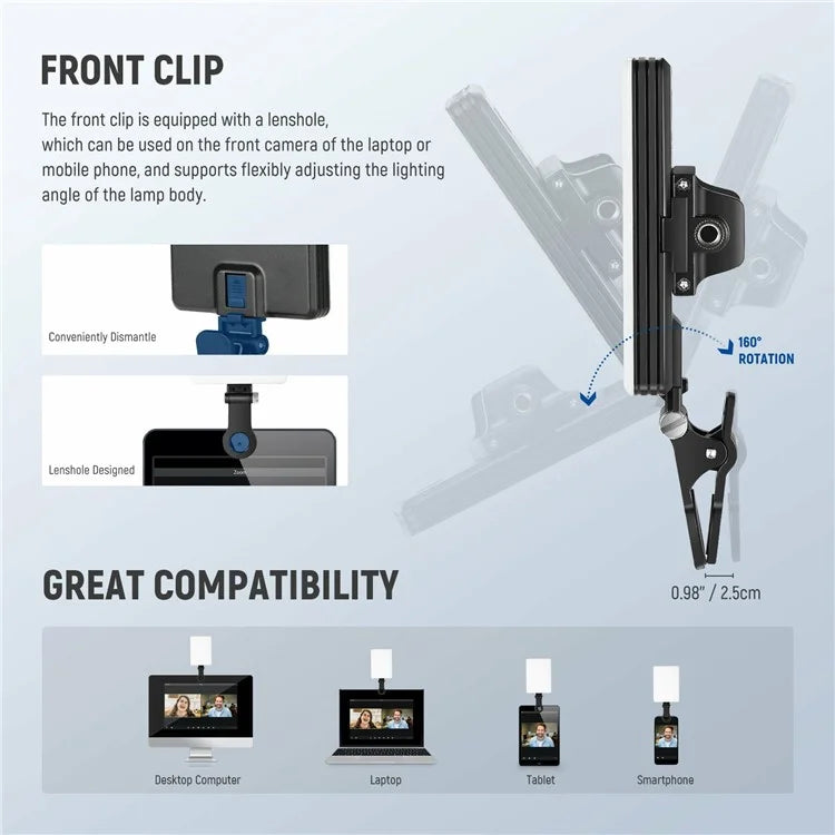 NEEWER VL66C Clip-On 66-LED 360 Degree Full Color RGB Video Light for Phone / Laptop / Tablet