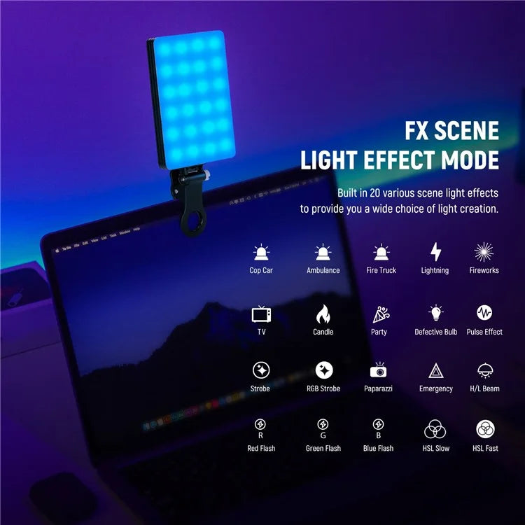 NEEWER VL66C Clip-On 66-LED 360 Degree Full Color RGB Video Light for Phone / Laptop / Tablet