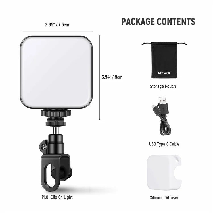 NEEWER PL81 Clip On Selfie Light for Phone / Laptop with Cold Shoe for Streaming Video Vlogging Lighting
