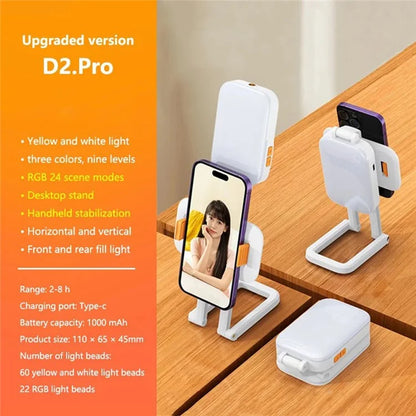 DP2.PRO Foldable Desktop Phone Holder Fill Light Live Streaming Video Recording Fill Light