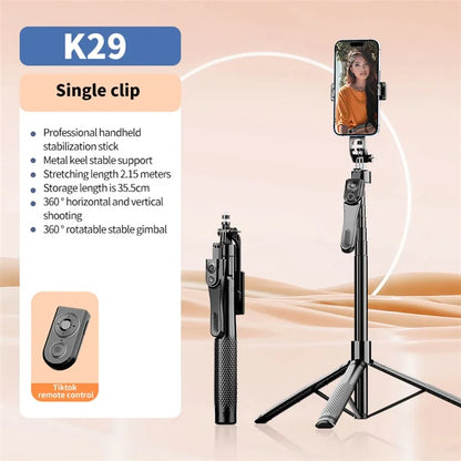 K29 2.15m Bluetooth Selfie Stick 360 Degree Rotatable Gimbal Tripod Stand with Remote Control