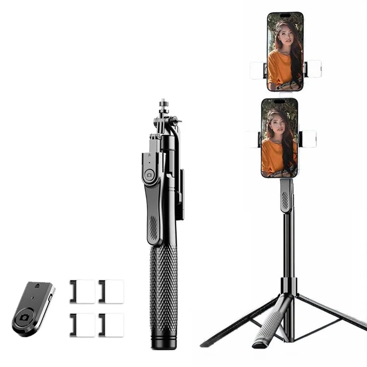 K29 2.15m Bluetooth Selfie Stick Double Phone Clip Tripod Stand with 4 Fill Light