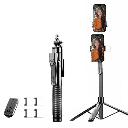 K29 2.15m Bluetooth Selfie Stick Double Phone Clip Tripod Stand with 4 Fill Light