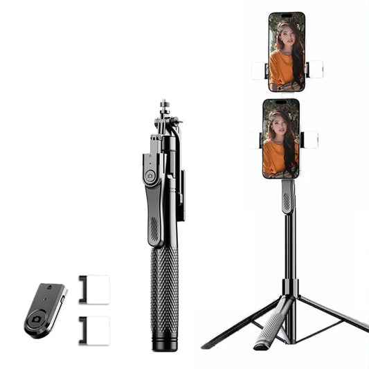 K29D 2.15m Bluetooth Selfie Stick Double Phone Clip Tripod Stand with Dual Fill Light