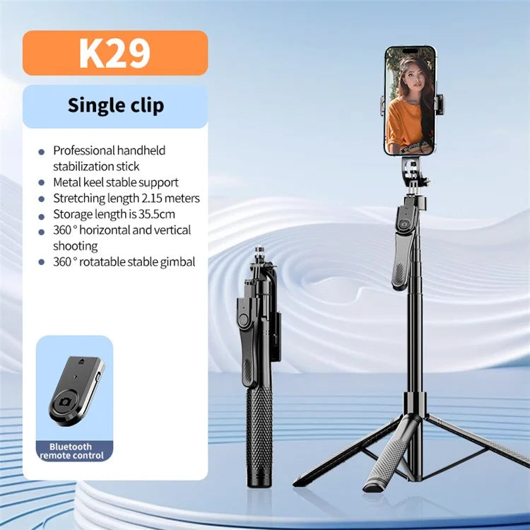 K29 2.15m Handheld Bluetooth Selfie Stick 360 Degree Rotatable Gimbal Tripod Stand