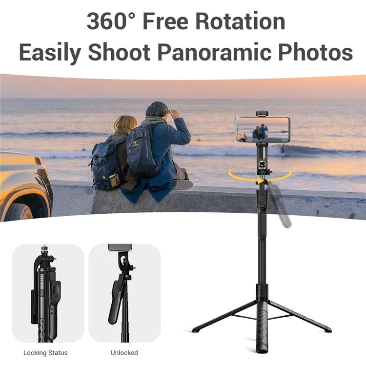 K28 2-in-1 175cm Extendable Aluminum Alloy Floor Tripod Handheld Bluetooth Selfie Stick