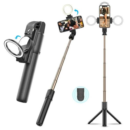 K13 Bluetooth Selfie Stick Folding Tripod Stand with Flip Up Fill Light and HD Mirror