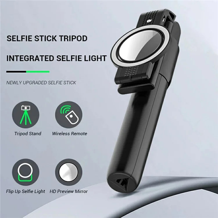 K13 Bluetooth Selfie Stick Folding Tripod Stand with Flip Up Fill Light and HD Mirror
