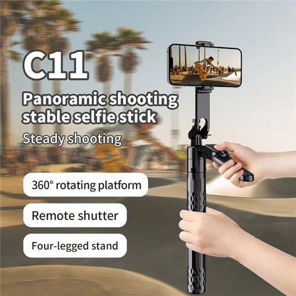 C11 1.85m Phone Holder Extendable Aluminum Alloy Rod Four-Legged Floor Stand Bluetooth Selfie Stick