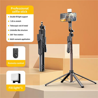 C11 1.85m Aluminum Alloy Rod Extendable Four-Legged Stand Phone Holder Bluetooth Selfie Stick with 1 Fill Light