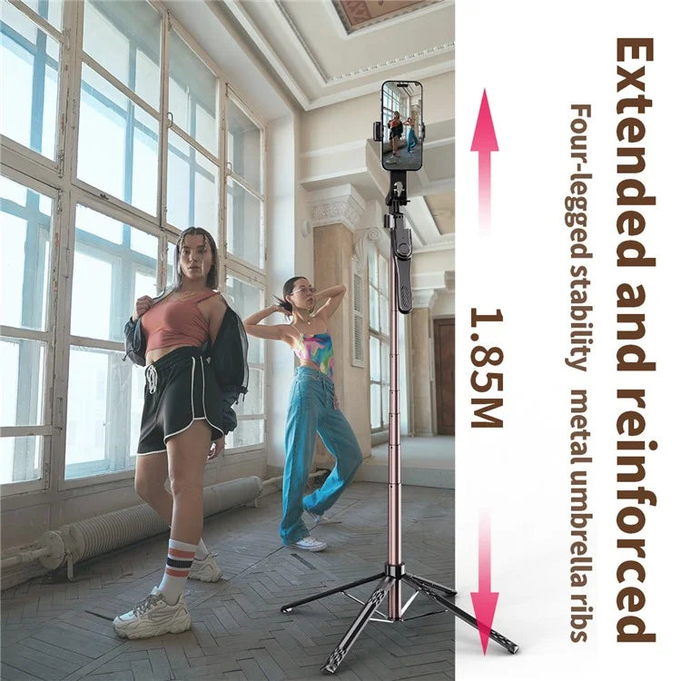 C11 1.85m Aluminum Alloy Rod Extendable Four-Legged Stand Phone Holder Bluetooth Selfie Stick with 1 Fill Light