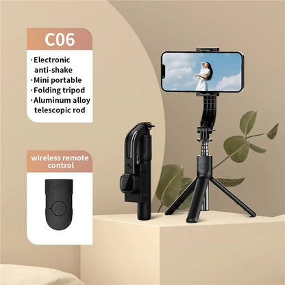 C06 Phone Gimbal Extendable Tripod Stand Anti-Shake Stabilizer Live Streaming Bluetooth Selfie Stick