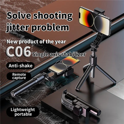 C06 Phone Gimbal Extendable Tripod Stand Anti-Shake Stabilizer Live Streaming Bluetooth Selfie Stick