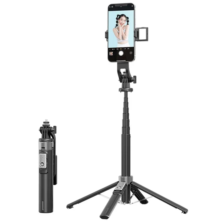 P135-V1 Selfie Stick Stable 4-Leg Tripod Phone Holder Stand with Remote Control+Single Fill Light
