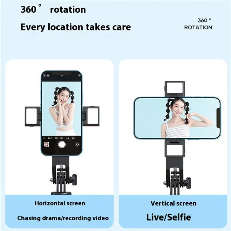 P135-V2 Selfie Stick Stable 4-Leg Tripod Phone Holder Stand with Remote Control+Dual Fill Lights