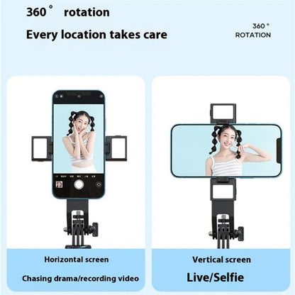 P135-V2 Selfie Stick Stable 4-Leg Tripod Phone Holder Stand with Remote Control+Dual Fill Lights