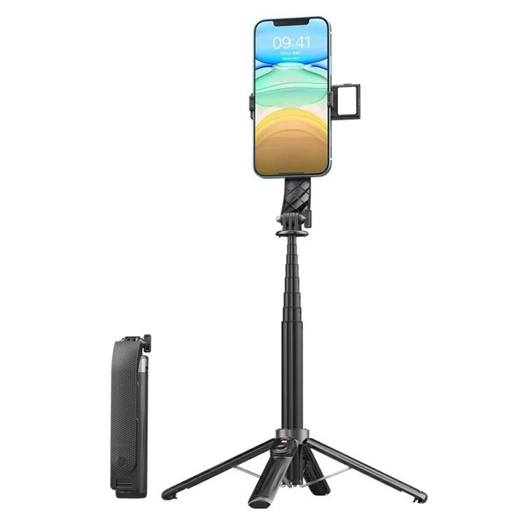 P07 2nd Gen V1 Phone Holder Selfie Stick 4-Leg Floor Stand with Bluetooth Remote Control + 1 Fill Light