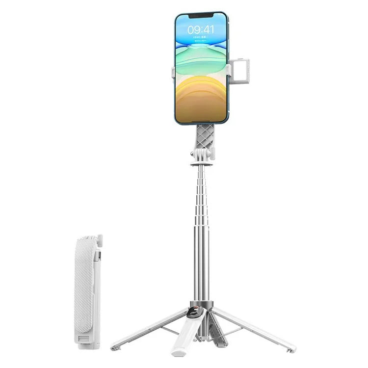 P07 2nd Gen V1 Phone Holder Selfie Stick 4-Leg Floor Stand with Bluetooth Remote Control + 1 Fill Light