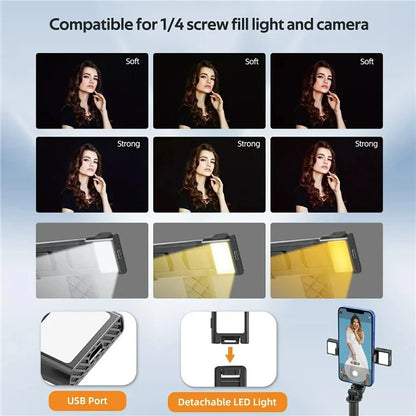 P07 2nd Gen V1 Phone Holder Selfie Stick 4-Leg Floor Stand with Bluetooth Remote Control + 1 Fill Light