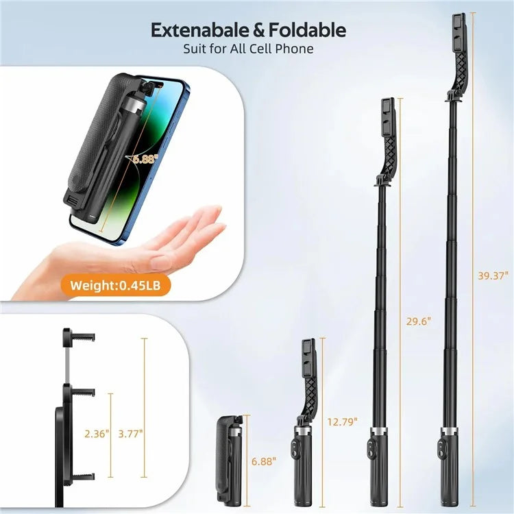 P07 2nd Gen V1 Phone Holder Selfie Stick 4-Leg Floor Stand with Bluetooth Remote Control + 1 Fill Light