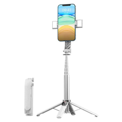 P07 2nd Gen V2 Telescopic Phone Holder Selfie Stick 4-Leg Floor Stand Bluetooth Shutter + 2 Fill Lights