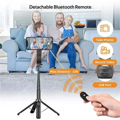 P07 2nd Gen V2 Telescopic Phone Holder Selfie Stick 4-Leg Floor Stand Bluetooth Shutter + 2 Fill Lights