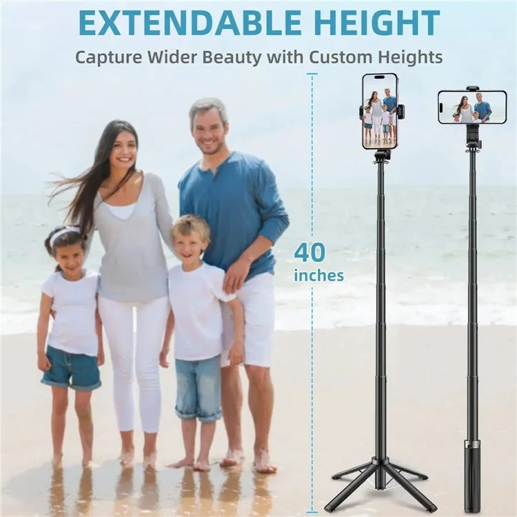 P06 Phone Holder Live Streaming Extendable Four-Leg Floor Stand Bluetooth Selfie Stick