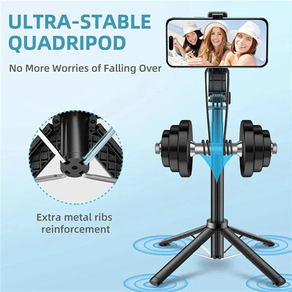 P06 Phone Holder Live Streaming Extendable Four-Leg Floor Stand Bluetooth Selfie Stick