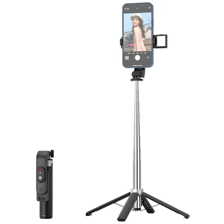 P06 2nd Gen V1 Phone Live Streaming Extendable Four-Leg Floor Stand Bluetooth Selfie Stick with 1 Fill Light