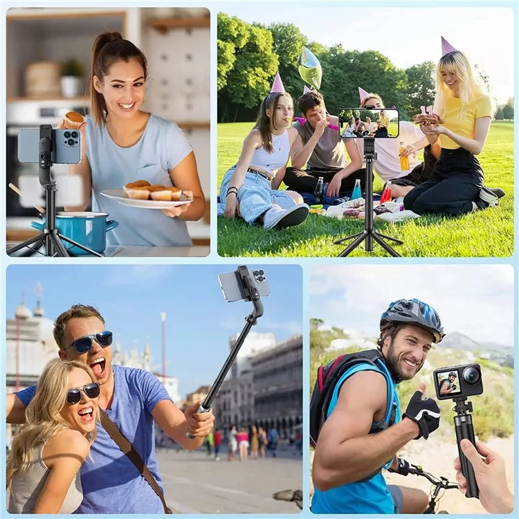 P06 2nd Gen V1 Phone Live Streaming Extendable Four-Leg Floor Stand Bluetooth Selfie Stick with 1 Fill Light