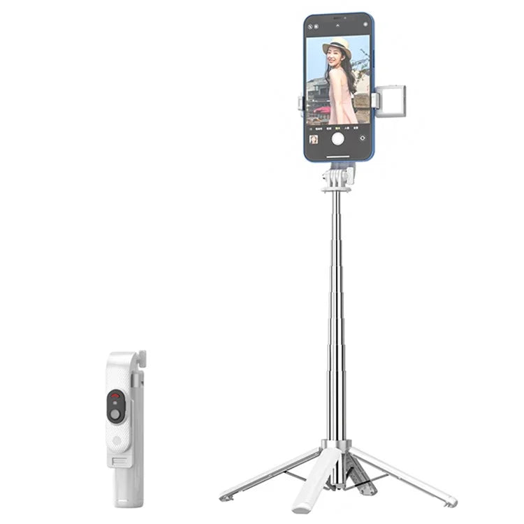 P06 2nd Gen V1 Phone Live Streaming Extendable Four-Leg Floor Stand Bluetooth Selfie Stick with 1 Fill Light