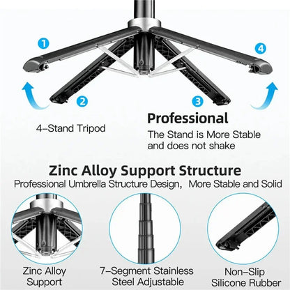 P06 2nd Gen V2 Phone Holder Bluetooth Selfie Stick Extendable Four-Leg Floor Stand with 2 Fill Lights