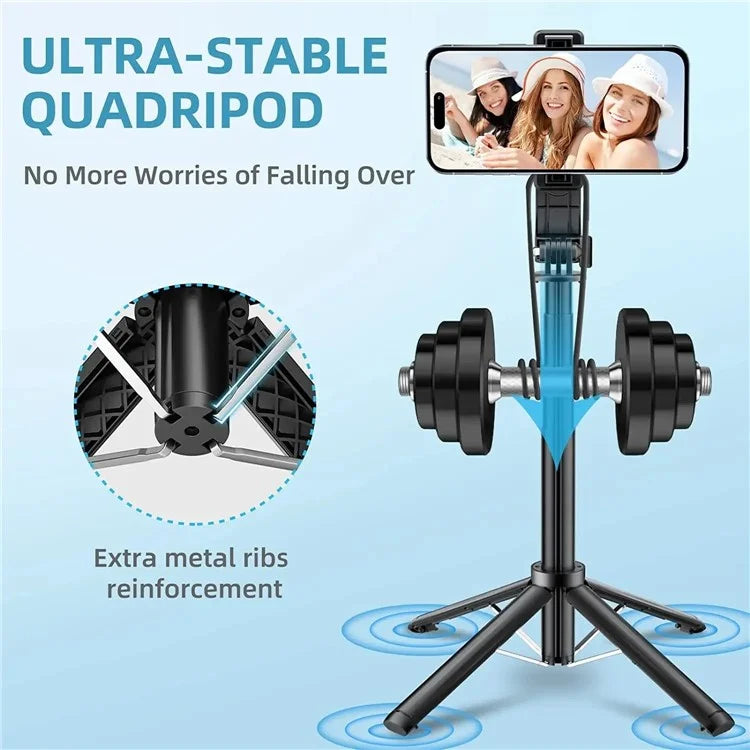P06 2nd Gen V2 Phone Holder Bluetooth Selfie Stick Extendable Four-Leg Floor Stand with 2 Fill Lights