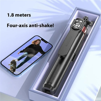 P185TK+F1 Extendable Four-Leg Floor Stand Phone Holder Bluetooth Selfie Stick with 1 Square Fill Light