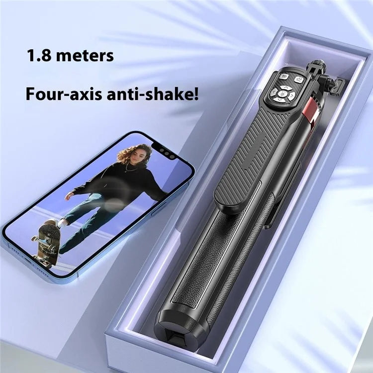 P185TK-V2 Extendable Phone Holder Four-Leg Floor Stand Bluetooth Selfie Stick with 2 Fill Lights