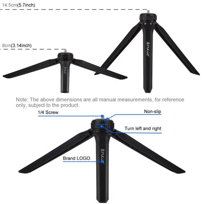 PULUZ PU506 Portable Camera Mobile Phone Stand Foldable Plastic Tripod with Phone Clip