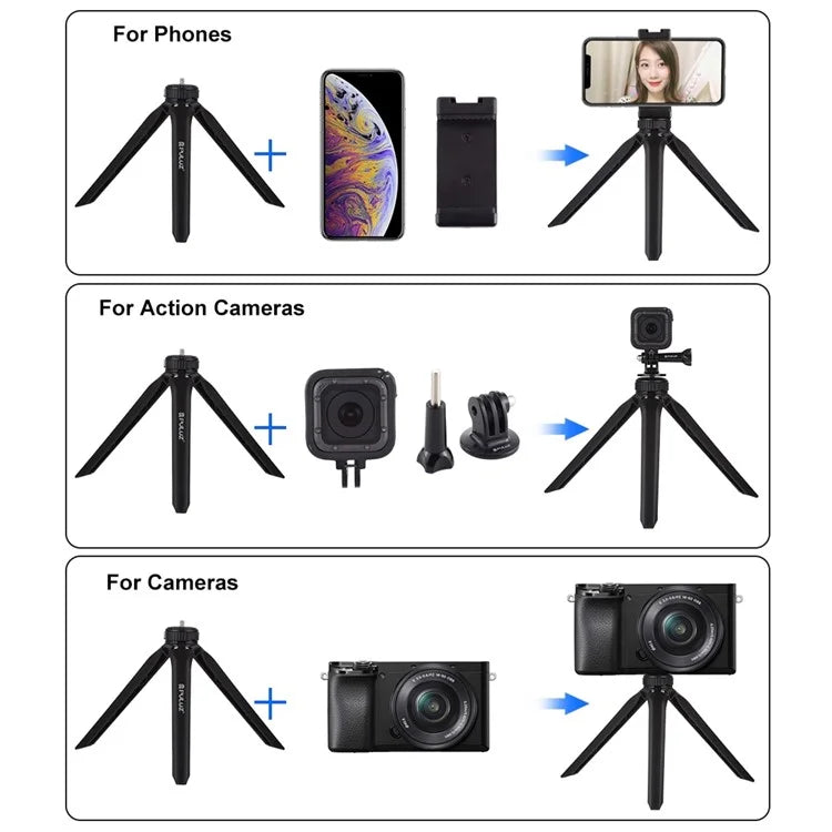 PULUZ PU506 Portable Camera Mobile Phone Stand Foldable Plastic Tripod with Phone Clip