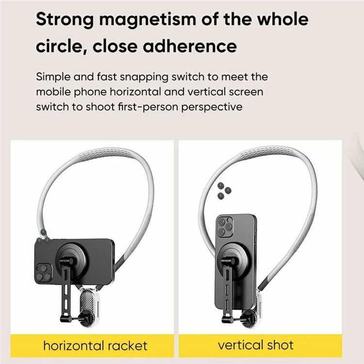 SCS-NH005 Magnetic Phone Neck Mount Neck Phone Holder POV / Vlog Selfie Mount, (Extended Version) - Grey