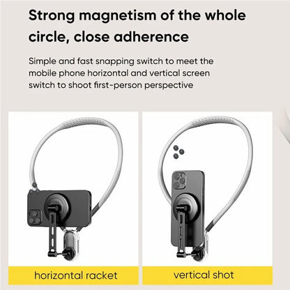 SCS-NH005 Magnetic Phone Neck Mount Neck Phone Holder POV / Vlog Selfie Mount, (Extended Version) - Grey