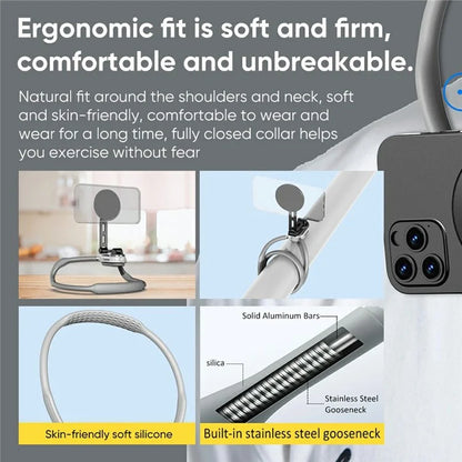 SCS-NH005 Magnetic Phone Neck Mount Neck Phone Holder POV / Vlog Selfie Mount, (Extended Version) - Grey