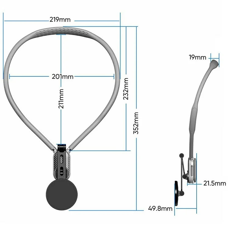 SCS-NH005 Magnetic Phone Neck Mount Neck Phone Holder POV / Vlog Selfie Mount, (Extended Version) - Grey