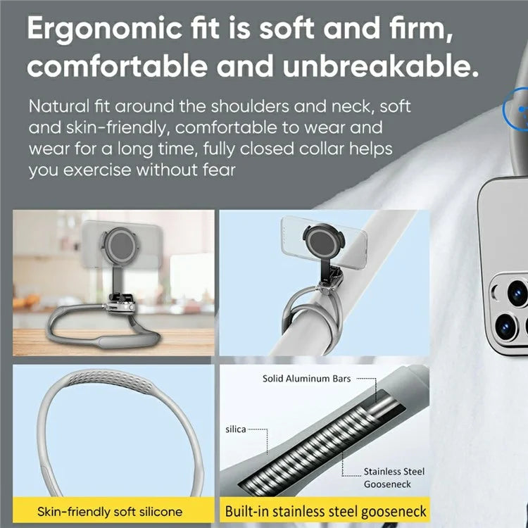 SCS-NH001 Magnetic Neck Phone Holder 360-Degree Rotation Hand Free POV Flexible Phone Neck Mount