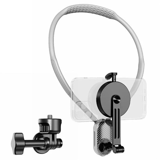 SCS-NH003 Magnetic Neck Holder with Phone Clip, 1 / 4 Adapter for Action Camera, Phone, Hands Free Neck Mount